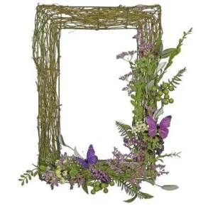 21" Decorative Purple and Green Mixed Berry and Butterfly Rectangular Artificial Wreath - Unlit