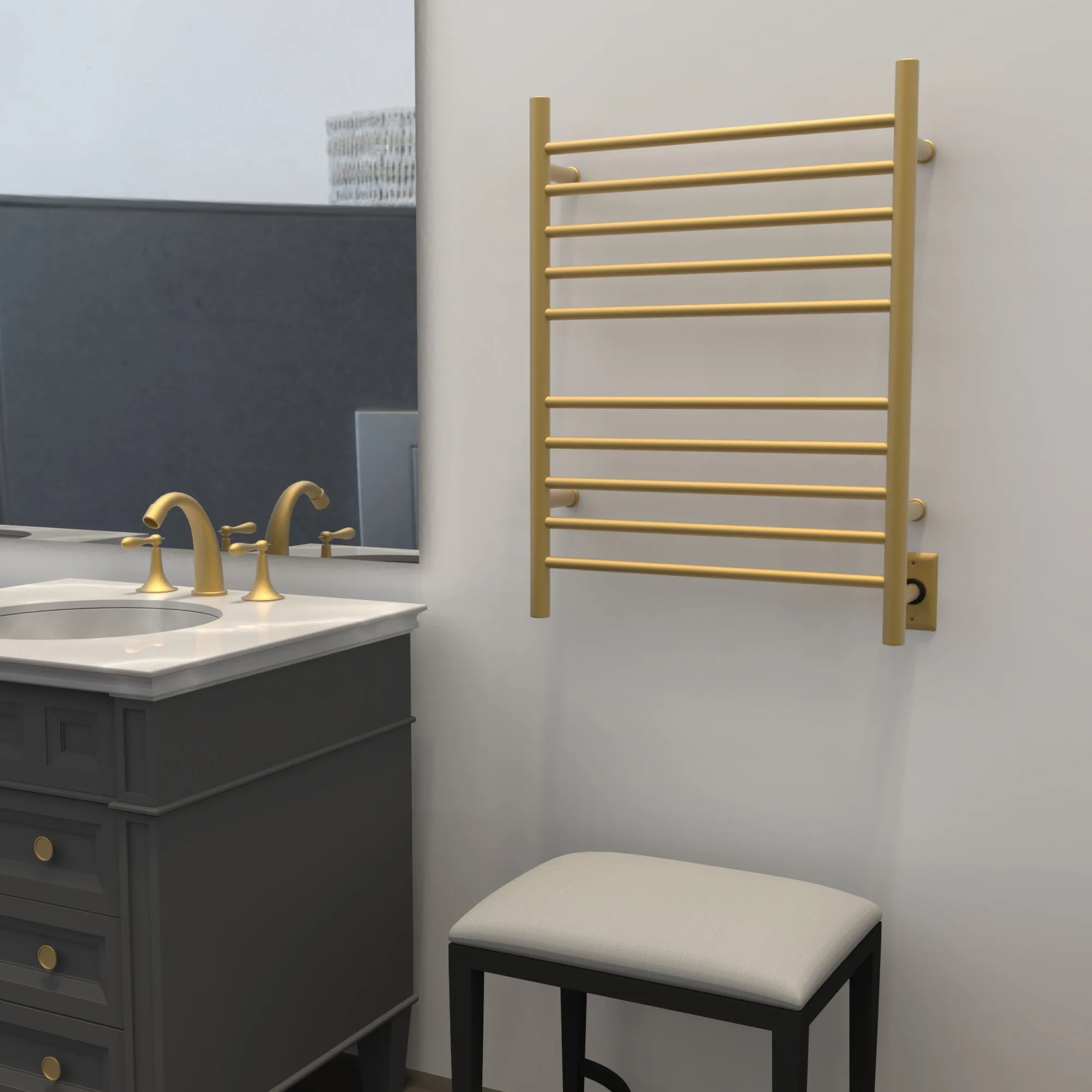 Amba RWH-SSB Radiant Hardwired   Plug-in Combo Straight 10 Bar Towel Warmer in Satin Brass