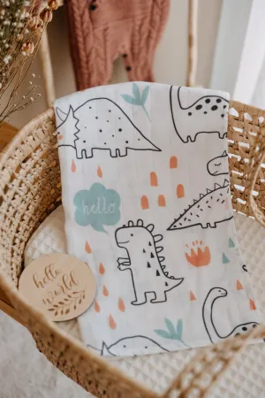 Baby Burp Cloth - Dinosaur Print - 100% Cotton Muslin