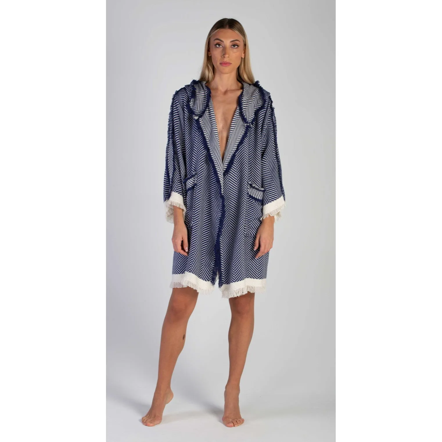 Bathrobe Natural Cotton Turkish Towel Indigo