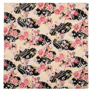 Beige and Black Floral Japanese Handkerchief