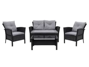 Black and Grey 4pc Wicker Patio Set