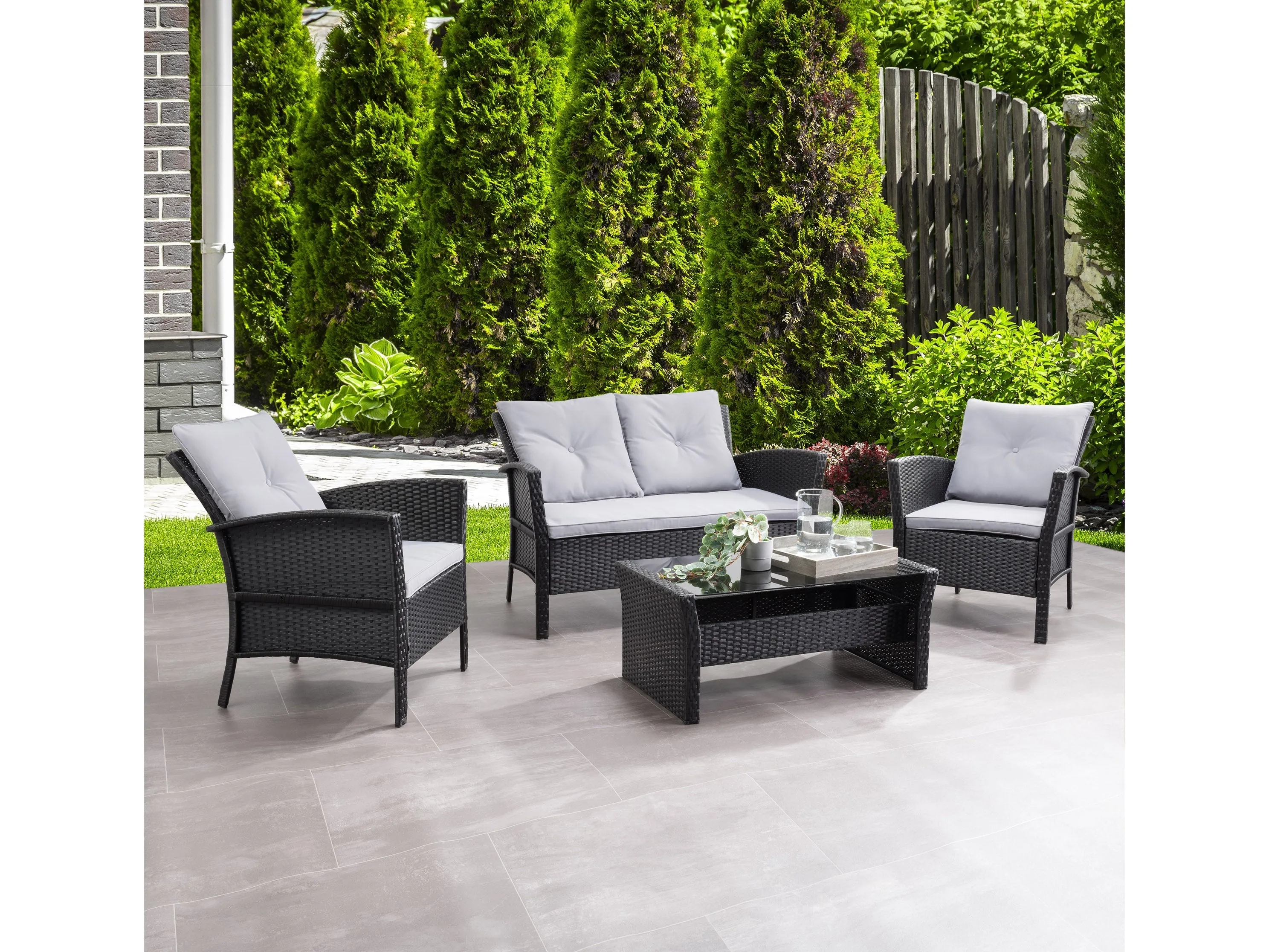 Black and Grey 4pc Wicker Patio Set