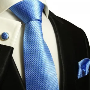 Blue Microchecked Silk Tie and Accessories in Silk