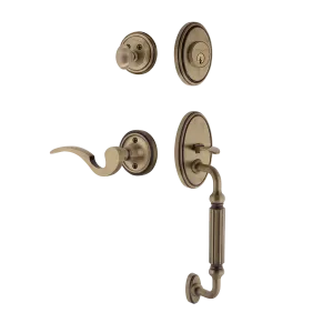 Classic Handleset with F-Grip and Classic Rosette with Manor Lever in Antique Brass