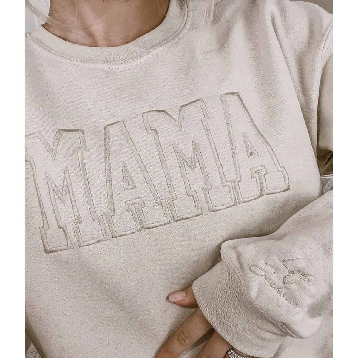 Custom Mama Neutral Varsity Sweatshirt or Hoodie - Embroidered