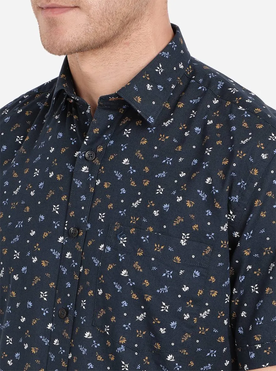 Dress Blue Printed Slim Fit Casual Shirt | Greenfibre