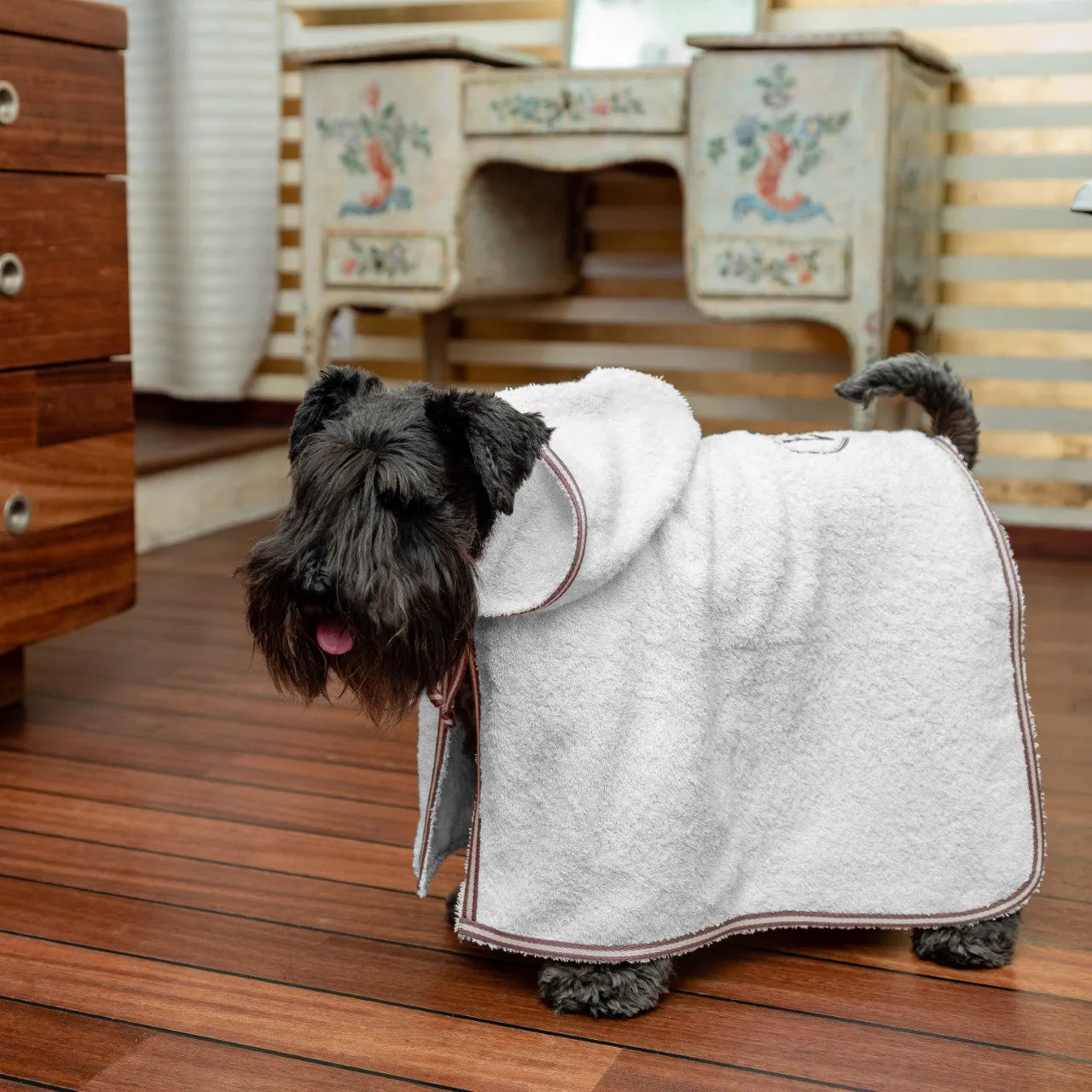 Emma Firenze Dog Bathrobe in Pearl Grey or Navy