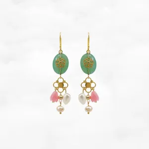 Gold Filigree Flower Aventurine Earrings