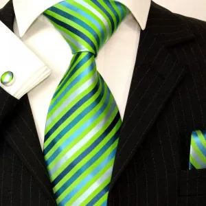 Green and Blue Striped Silk Tie and Accessories