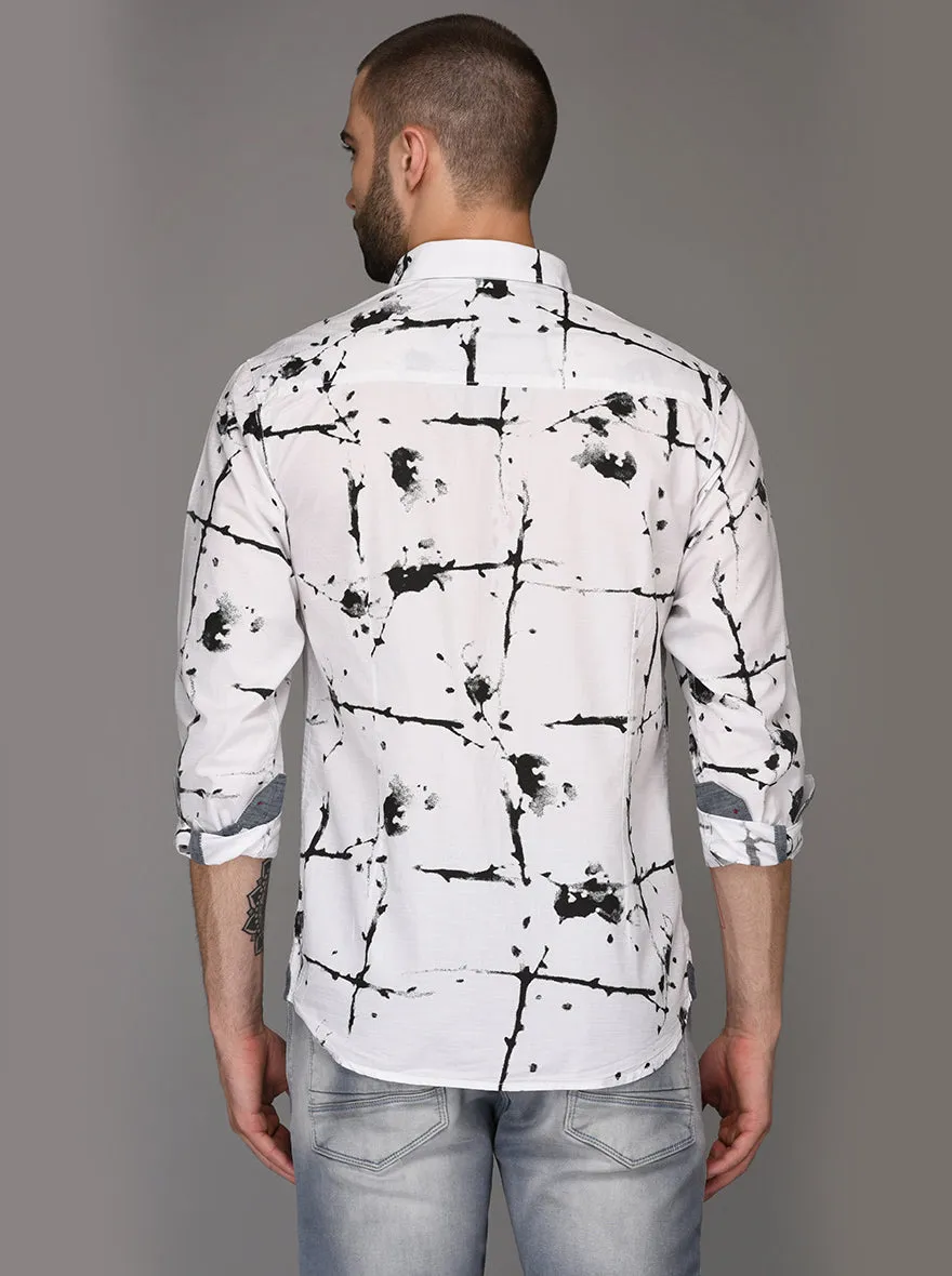 Greenfibre Black & White Printed Slim Fit Casual Shirt