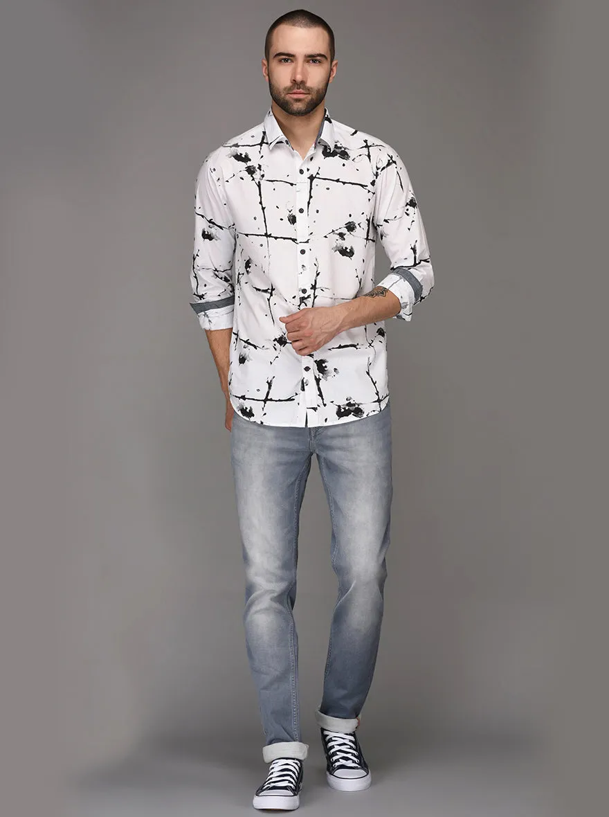 Greenfibre Black & White Printed Slim Fit Casual Shirt