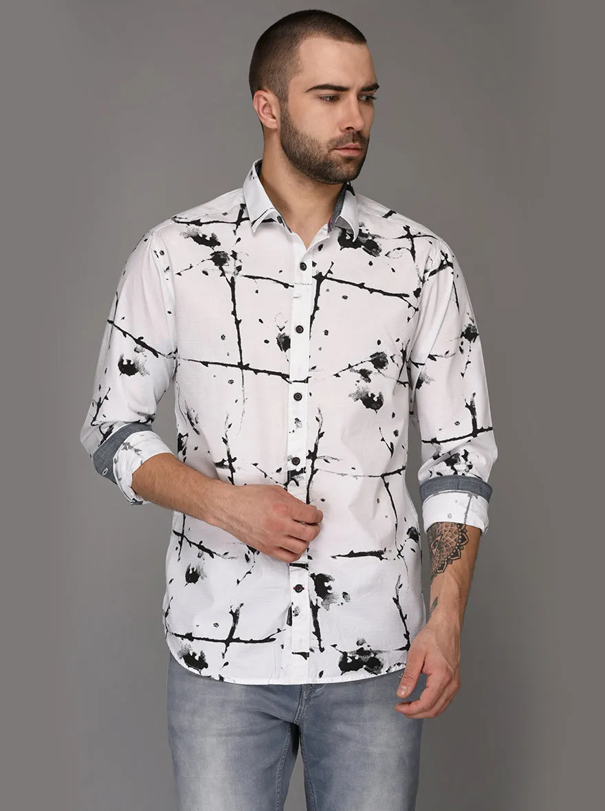 Greenfibre Black & White Printed Slim Fit Casual Shirt