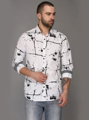 Greenfibre Black & White Printed Slim Fit Casual Shirt