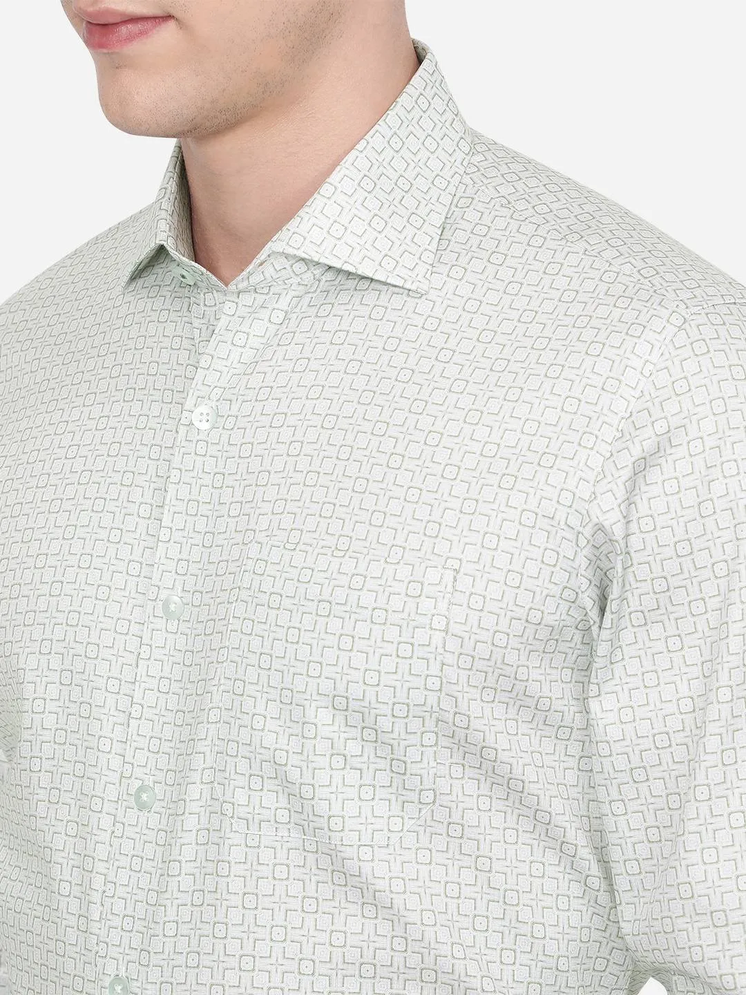 Light Green Printed Slim Fit Formal Shirt | Metal