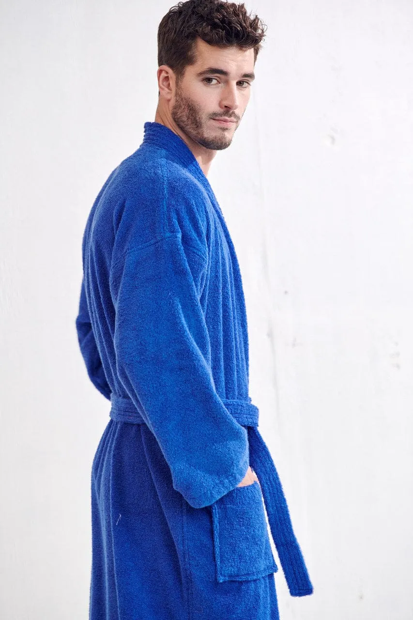 Men's Terry Cloth Bathrobe, Kimono Style cotton Turkish robe, Luxury & Comfortable, (Royal Blue)