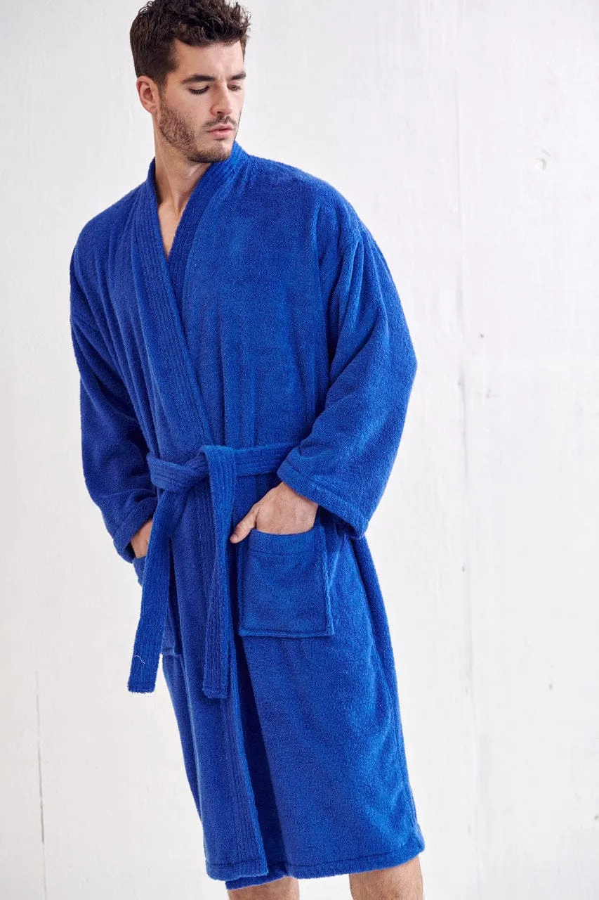 Men's Terry Cloth Bathrobe, Kimono Style cotton Turkish robe, Luxury & Comfortable, (Royal Blue)