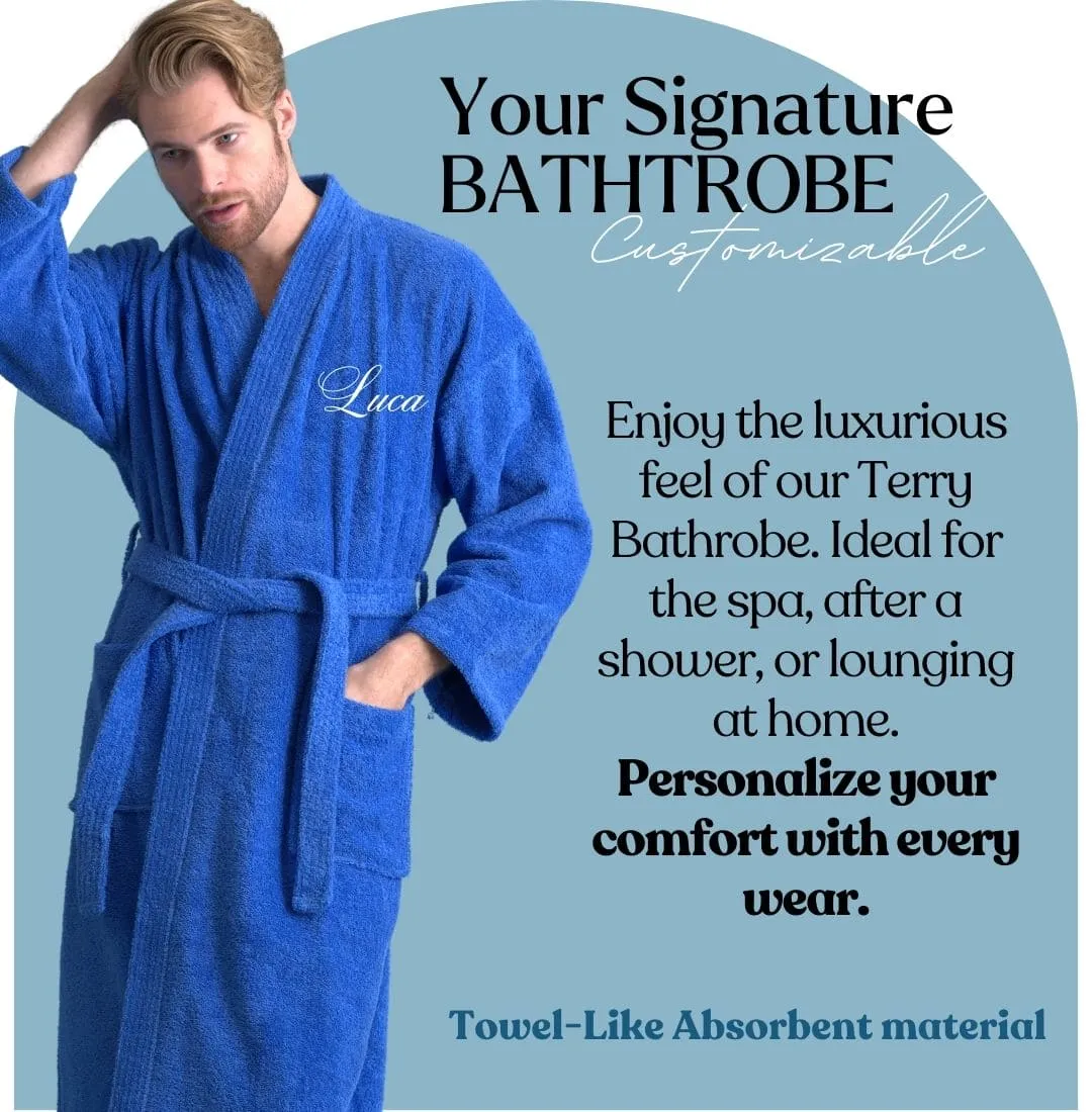 Men's Terry Cloth Bathrobe, Kimono Style cotton Turkish robe, Luxury & Comfortable, (Royal Blue)