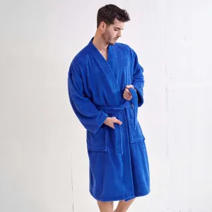 Men's Terry Cloth Bathrobe, Kimono Style cotton Turkish robe, Luxury & Comfortable, (Royal Blue)