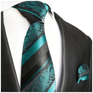 Pacific Blue and Black Silk Tie and Pocket Square