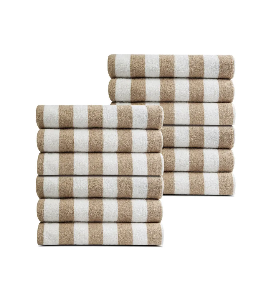 Pack of 12 Pool Towels Beige Stripes ( 30x66 Inch) 15 lb/dz