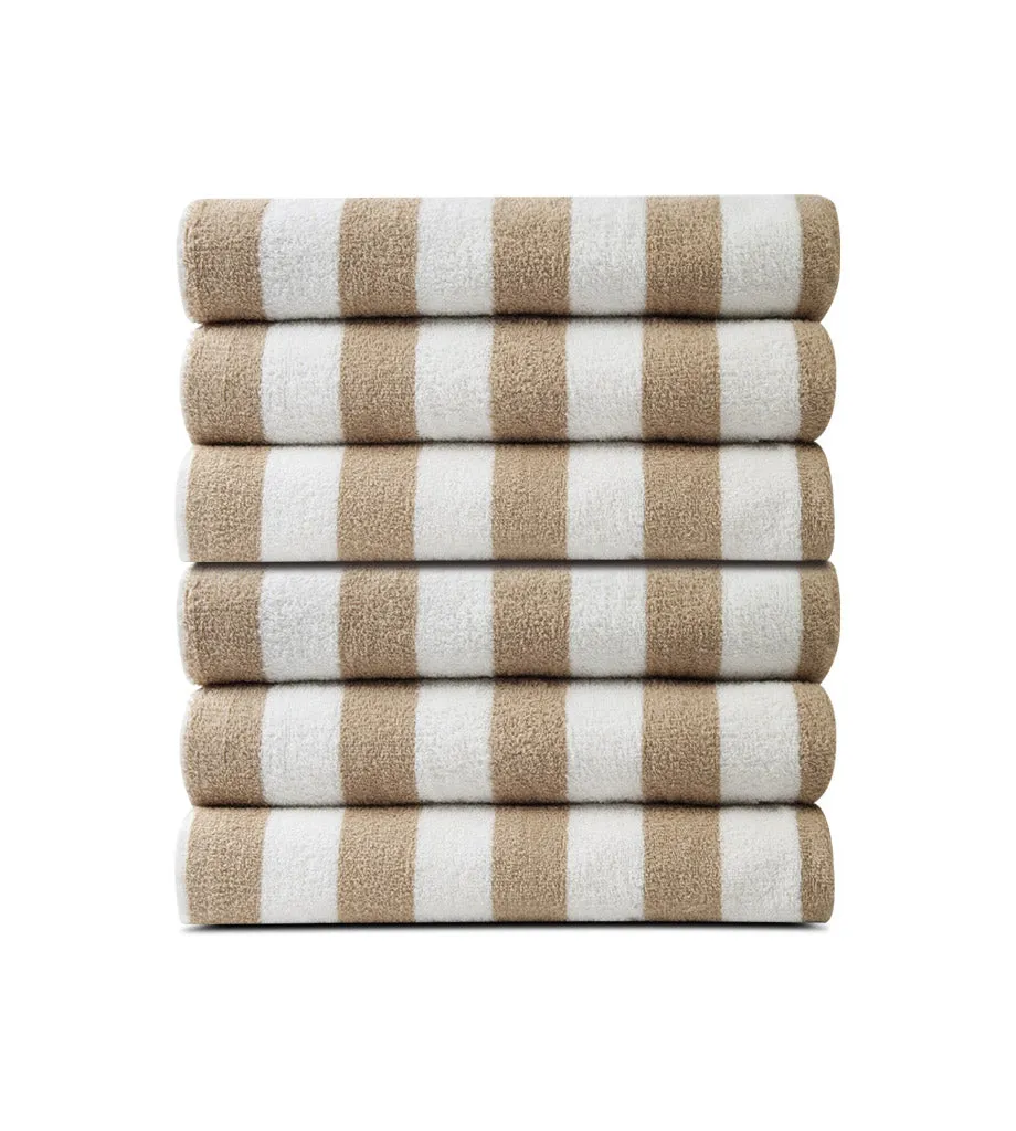 Pack of 12 Pool Towels Beige Stripes ( 30x66 Inch) 15 lb/dz