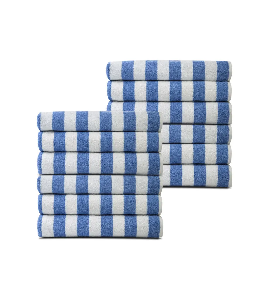 Pack of 12 Pool Towels Blue Stripes ( 30x66 Inch) 15 lb/dz