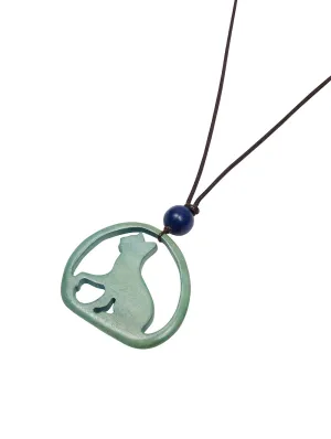 Perched Kitty Wood Necklace