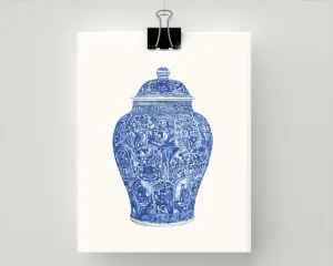 Print of a blue and white ‘LADIES’ JAR AND COVER QING DYNASTY, KANGXI PERIOD