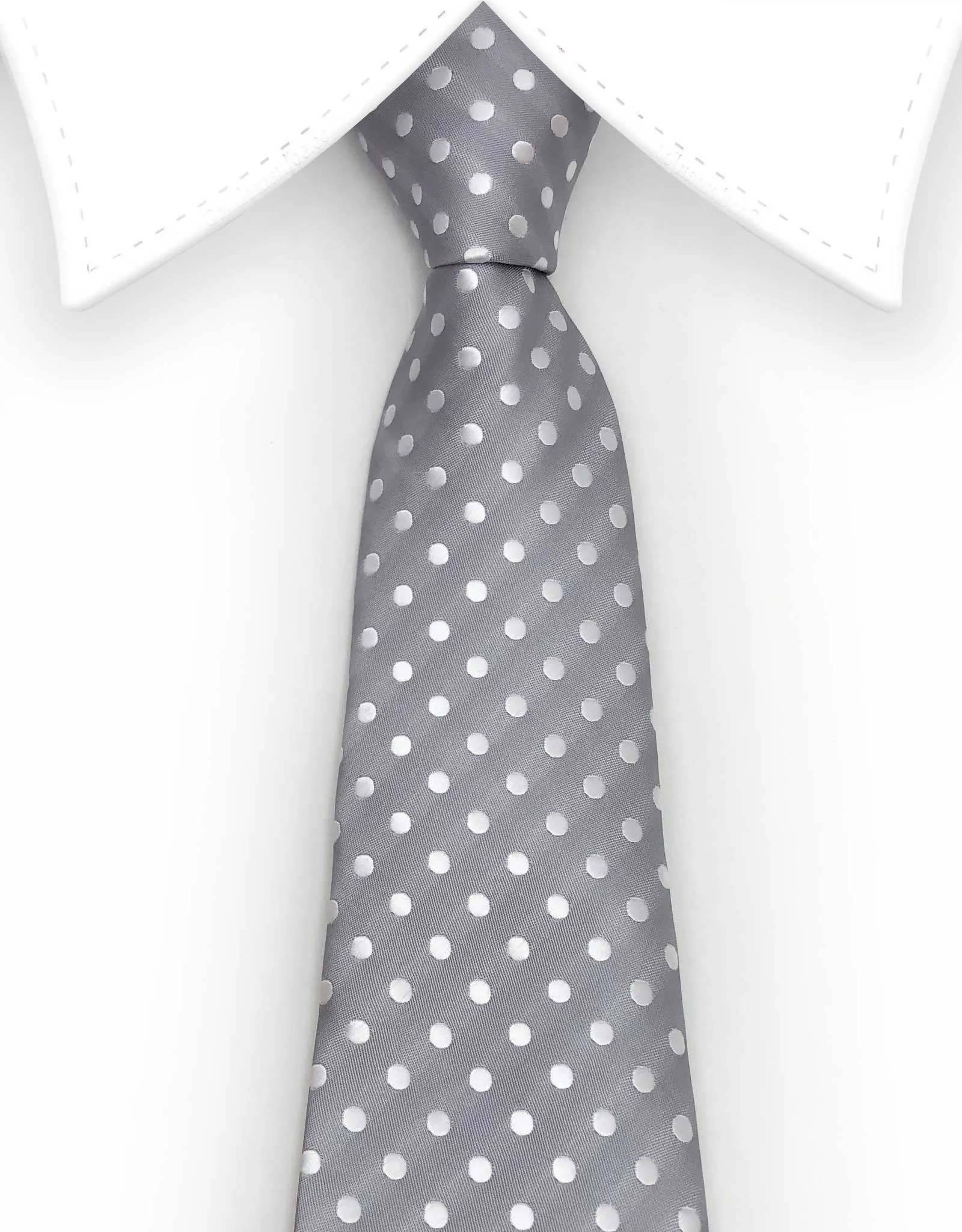 Silver and White Polka Dot Necktie