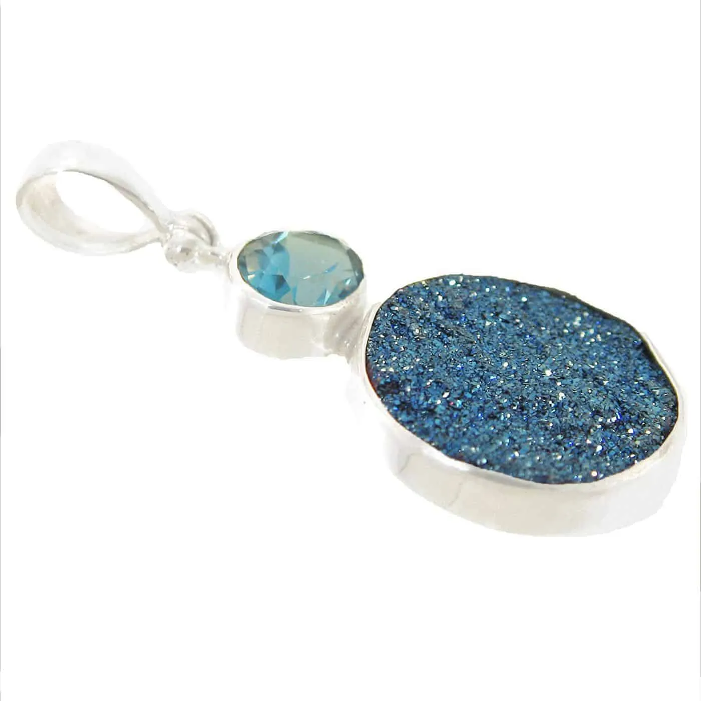 Starborn Creations Sterling Silver Steely Blue Drusy and Blue Topaz Pendant