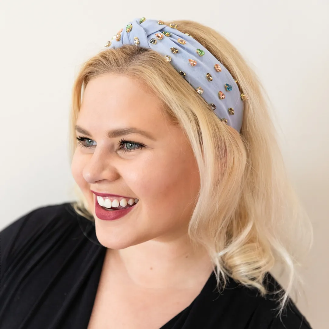 Traditional Knot Headband - Light Blue Gem