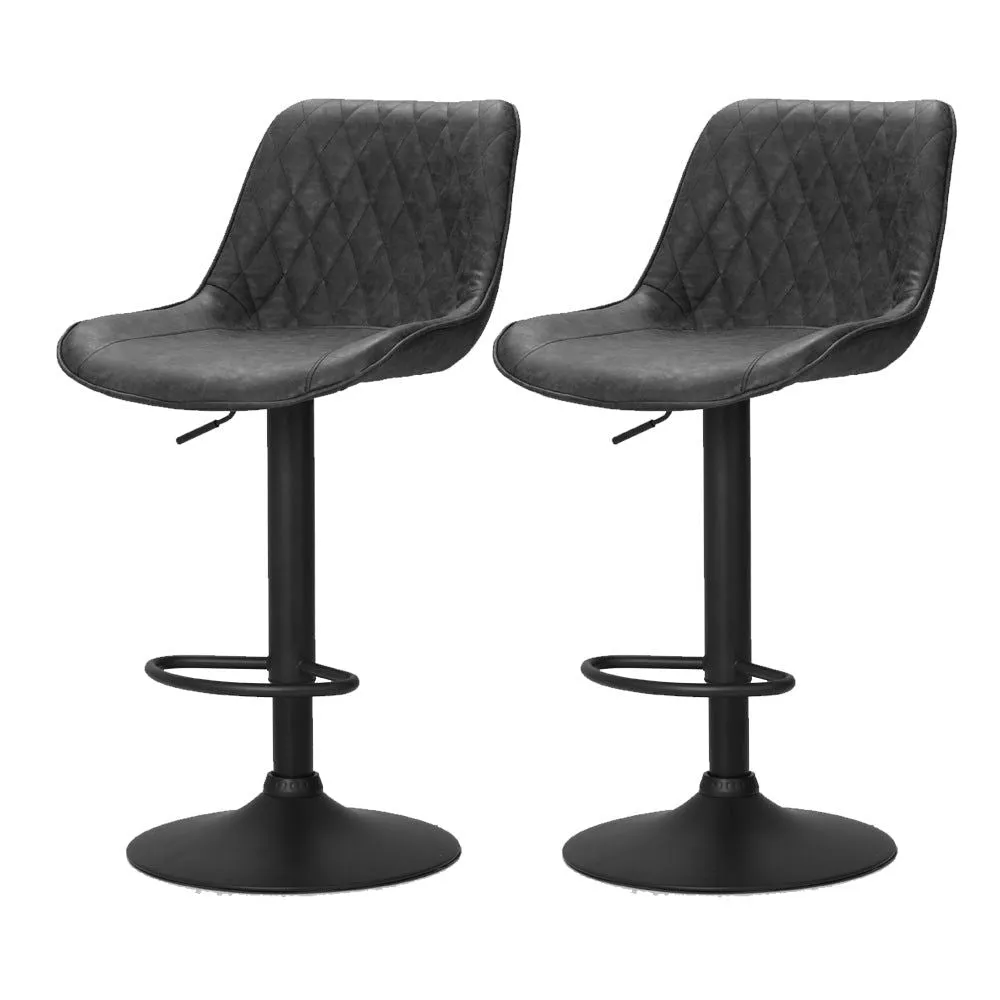 Two Bar Stools Gas Lift Vintage Leather Black