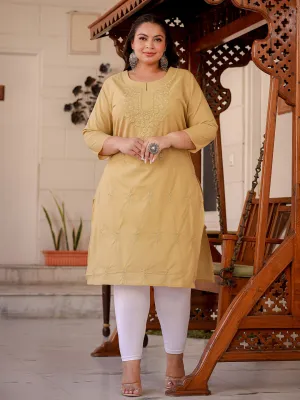 Women Plus Size Beige Pure Cotton Kurta