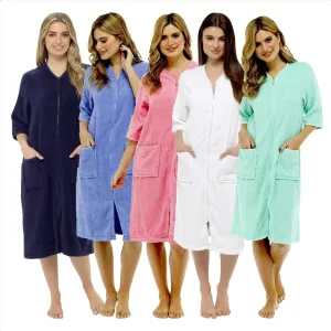 Women's Soft Fluffy Terry Towelling Zip Through Bathrobe 100 Percent Cotton Ultra Absorbent Post-Bath Lounge Wear UK Sizes 8-22 by Daisy Dreamer