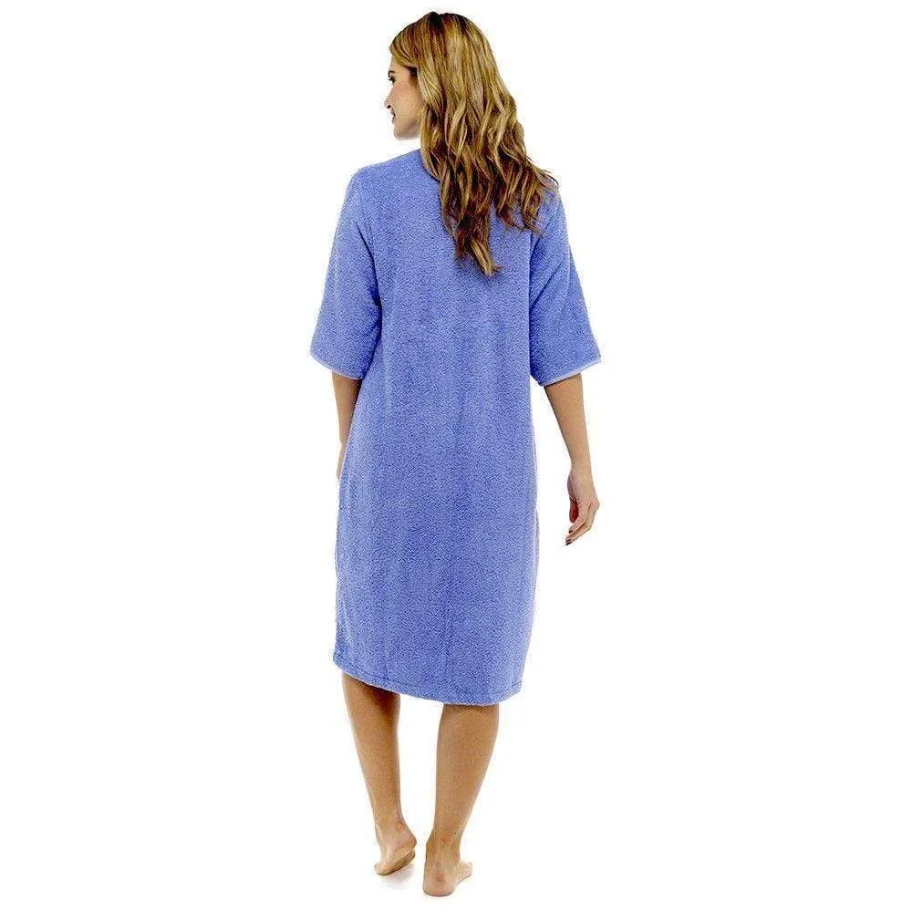 Women's Soft Fluffy Terry Towelling Zip Through Bathrobe 100 Percent Cotton Ultra Absorbent Post-Bath Lounge Wear UK Sizes 8-22 by Daisy Dreamer