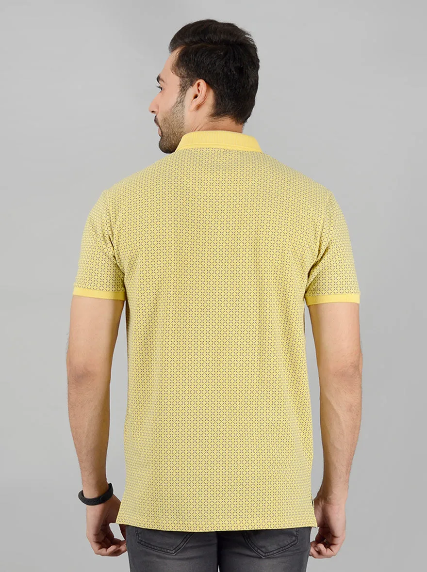 Yellow Printed Slim Fit Polo T-Shirt | JadeBlue