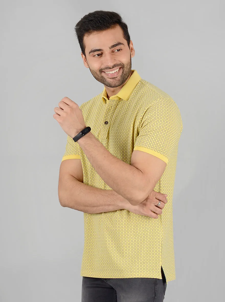 Yellow Printed Slim Fit Polo T-Shirt | JadeBlue